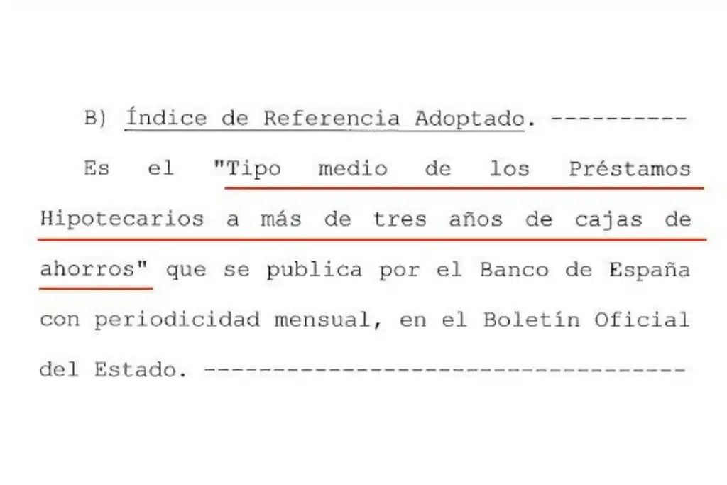 Fragmento de ejemplo escritura hipoteca con IRPH mostrando el índice de referencia adoptado.