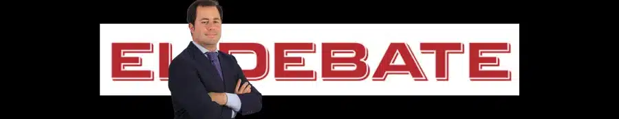Imagen del logo de El Debate y la silueta de Diego Zapatero, socio de Asoban Abogados en su aparición en el podcast 'Hoy en El Debate'.