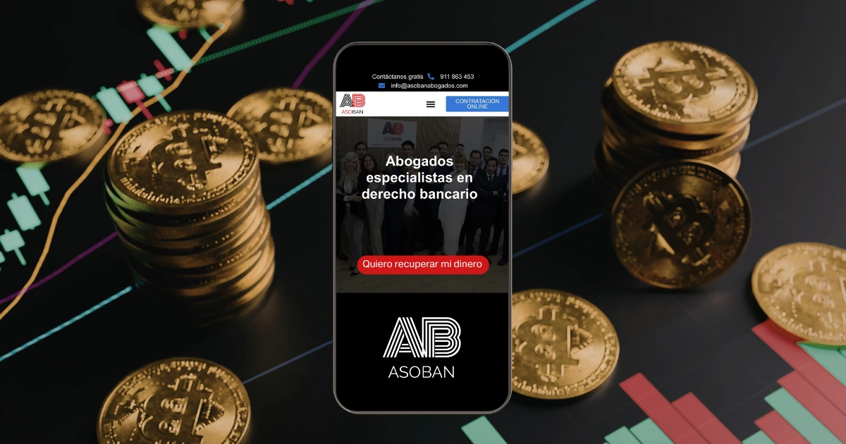 Teléfono móvil rodeado de bitcoins y gráficos financieros, representando una estafa con criptomonedas o fraude en inversiones digitales.