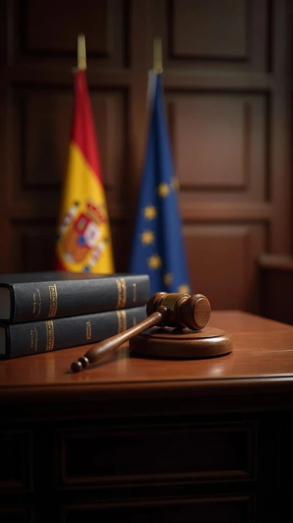 Exoneración de deudas Seguridad Social ilustrada con balanza de la justicia, dinero y símbolos europeos como el TJUE