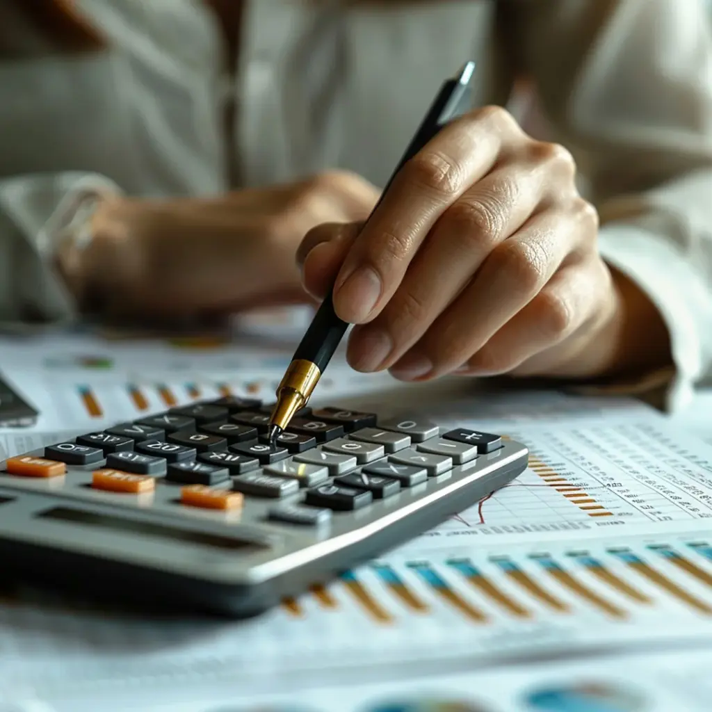 Persona calculando y revisando gráficos financieros mientras busca cómo consultar deudas con Hacienda. La imagen representa el proceso de comprobación de obligaciones fiscales pendientes y la asistencia legal que ofrece Asoban Abogados para negociar, aplazar o cancelar deudas tributarias mediante la Ley de Segunda Oportunidad.